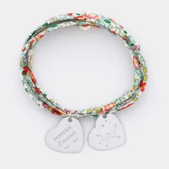 Hot HappyBulle Bracelet 3 tours Liberty personnalisé 2 médailles gravées argent dormeuses coeur 19x21 mm Argent rhodié 925