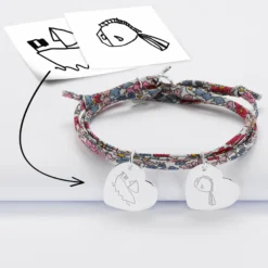 Hot HappyBulle Bracelet 3 tours Liberty personnalisé 2 médailles gravées argent dormeuses coeur 19x21 mm Argent rhodié 925