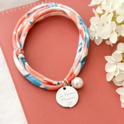 Outlet HappyBulle Bracelet 3 tours Liberty personnalisé médaille gravée argent 15 mm Argent rhodié 925
