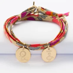 Clearance HappyBulle Bracelet 3 tours Liberty personnalisé 2 médailles gravées plaqué or 15 mm Plaqué or 18k