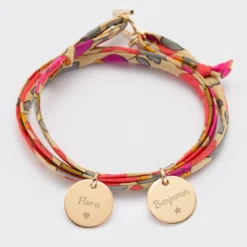 Clearance HappyBulle Bracelet 3 tours Liberty personnalisé 2 médailles gravées plaqué or 15 mm Plaqué or 18k