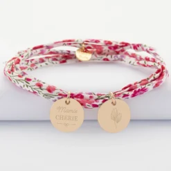 Clearance HappyBulle Bracelet 3 tours Liberty personnalisé 2 médailles gravées plaqué or 15 mm Plaqué or 18k