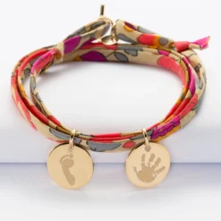Clearance HappyBulle Bracelet 3 tours Liberty personnalisé 2 médailles gravées plaqué or 15 mm Plaqué or 18k