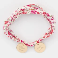 Clearance HappyBulle Bracelet 3 tours Liberty personnalisé 2 médailles gravées plaqué or 15 mm Plaqué or 18k
