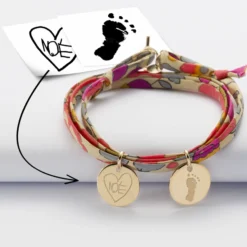 Clearance HappyBulle Bracelet 3 tours Liberty personnalisé 2 médailles gravées plaqué or 15 mm Plaqué or 18k