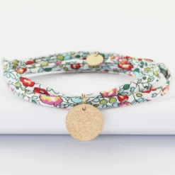 Clearance HappyBulle Bracelet 3 tours Liberty personnalisé médaille martelée gravée plaqué or 15 mm Plaqué or 18k