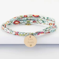 Clearance HappyBulle Bracelet 3 tours Liberty personnalisé médaille martelée gravée plaqué or 15 mm Plaqué or 18k