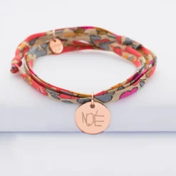 Hot HappyBulle Bracelet 3 tours Liberty personnalisé médaille gravée plaqué or rose 15 mm Plaqué or rose 18k