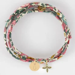 Outlet HappyBulle Bracelet 3 tours Liberty personnalisé médaille gravée plaqué or 10 mm et breloque fleur pétales zircons 10 mm
