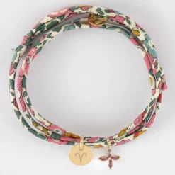 Outlet HappyBulle Bracelet 3 tours Liberty personnalisé médaille gravée plaqué or 10 mm et breloque fleur pétales zircons 10 mm