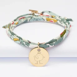 HappyBulle Bracelet 3 tours Liberty personnalisé médaille gravée plaqué or 19 mm Plaqué or 18k