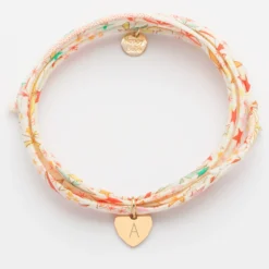 Discount HappyBulle Bracelet 3 tours Liberty personnalisé initiale médaille gravée plaqué or coeur 10 mm Plaqué or 18k