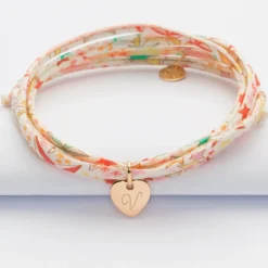 Discount HappyBulle Bracelet 3 tours Liberty personnalisé initiale médaille gravée plaqué or coeur 10 mm Plaqué or 18k