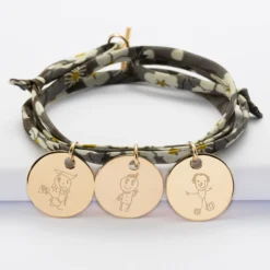 Online HappyBulle Bracelet 3 tours liberty personnalisé 3 médailles gravées plaqué or 19 mm Plaqué or 18k