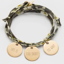 Online HappyBulle Bracelet 3 tours liberty personnalisé 3 médailles gravées plaqué or 19 mm Plaqué or 18k