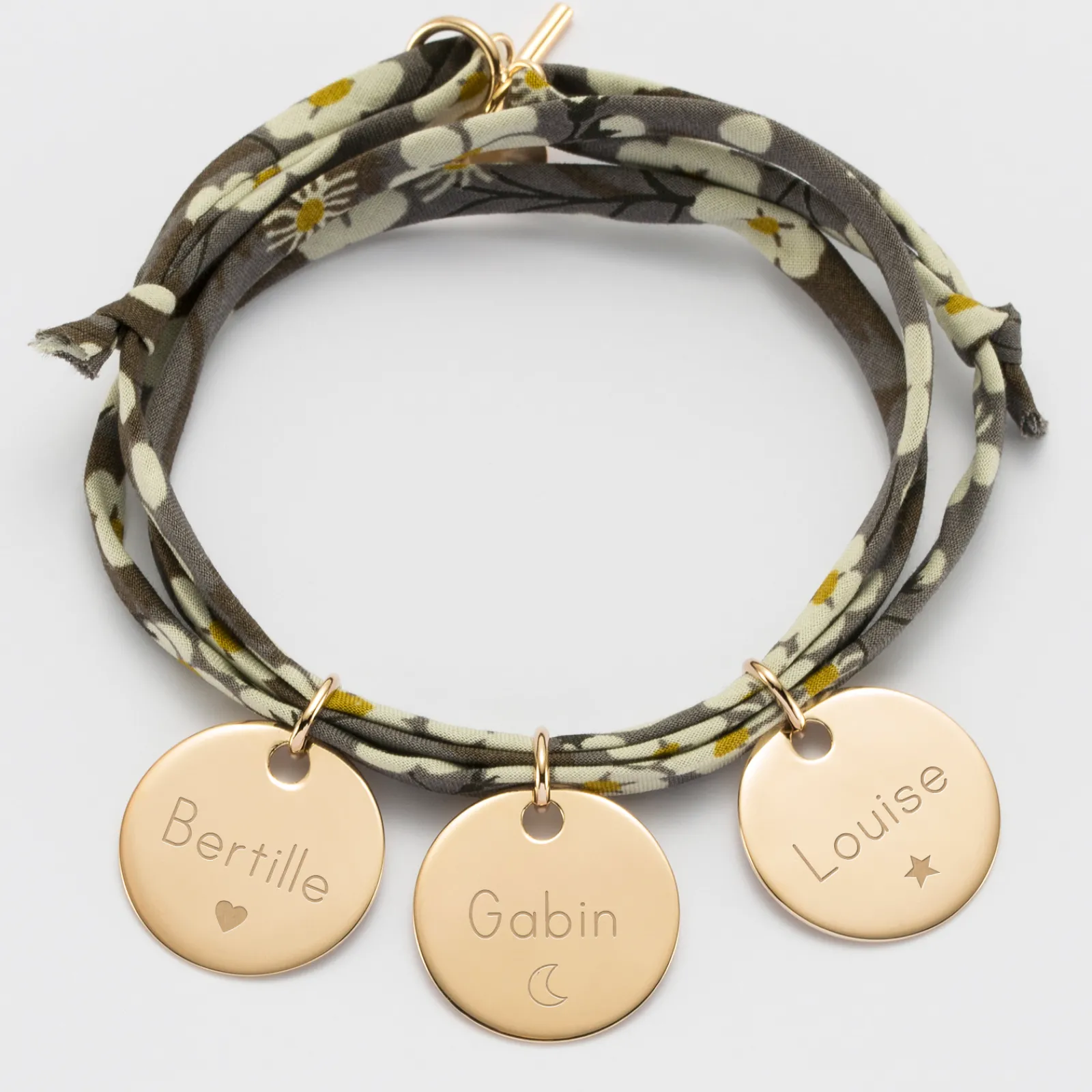 Online HappyBulle Bracelet 3 tours liberty personnalisé 3 médailles gravées plaqué or 19 mm Plaqué or 18k