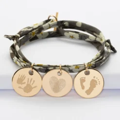 Online HappyBulle Bracelet 3 tours liberty personnalisé 3 médailles gravées plaqué or 19 mm Plaqué or 18k