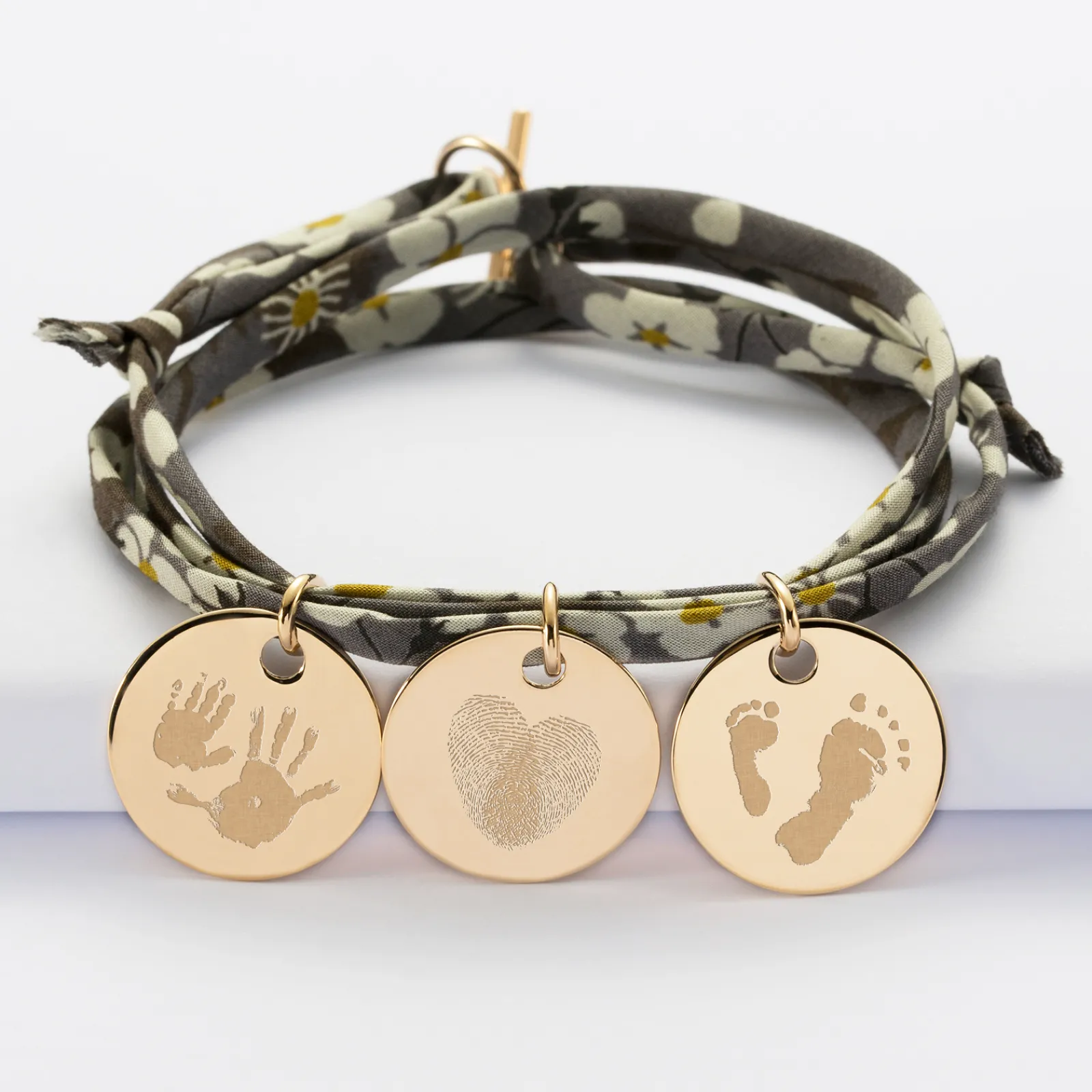Online HappyBulle Bracelet 3 tours liberty personnalisé 3 médailles gravées plaqué or 19 mm Plaqué or 18k