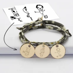 Online HappyBulle Bracelet 3 tours liberty personnalisé 3 médailles gravées plaqué or 19 mm Plaqué or 18k