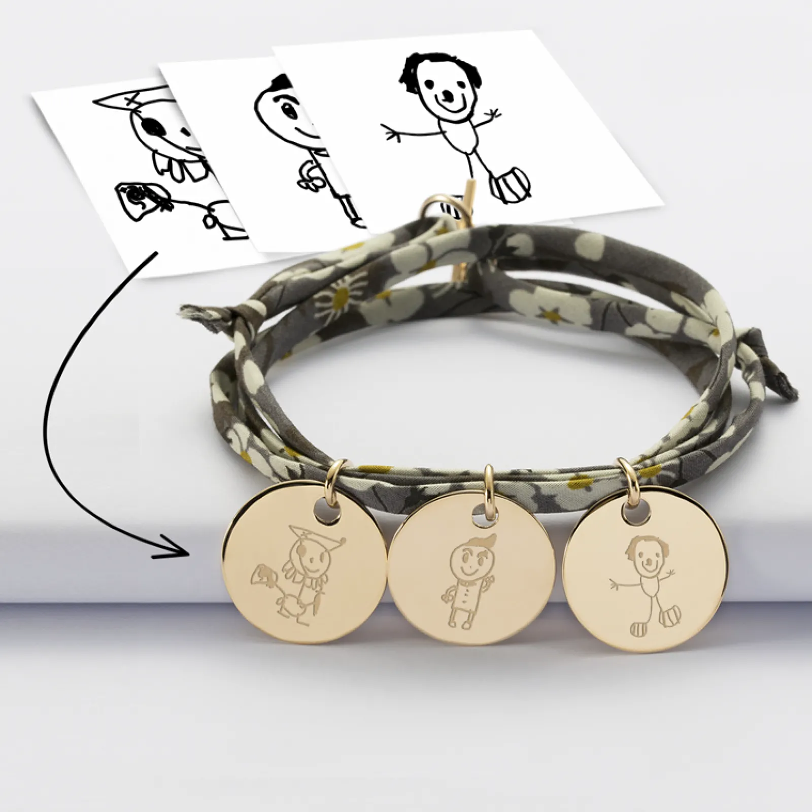 Online HappyBulle Bracelet 3 tours liberty personnalisé 3 médailles gravées plaqué or 19 mm Plaqué or 18k