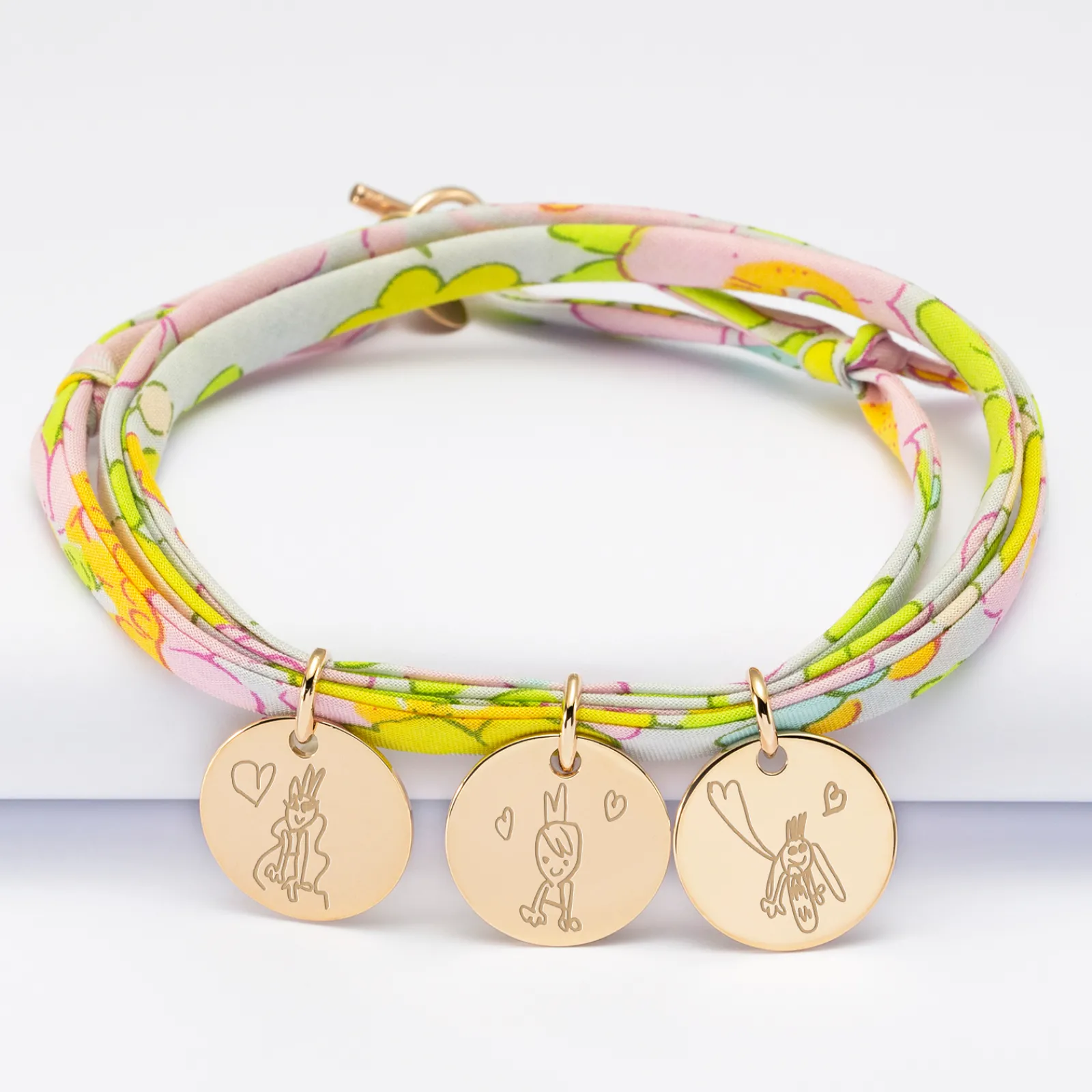 Outlet HappyBulle Bracelet 3 tours Liberty personnalisé 3 médailles gravées plaqué or 15 mm Plaqué or 18k