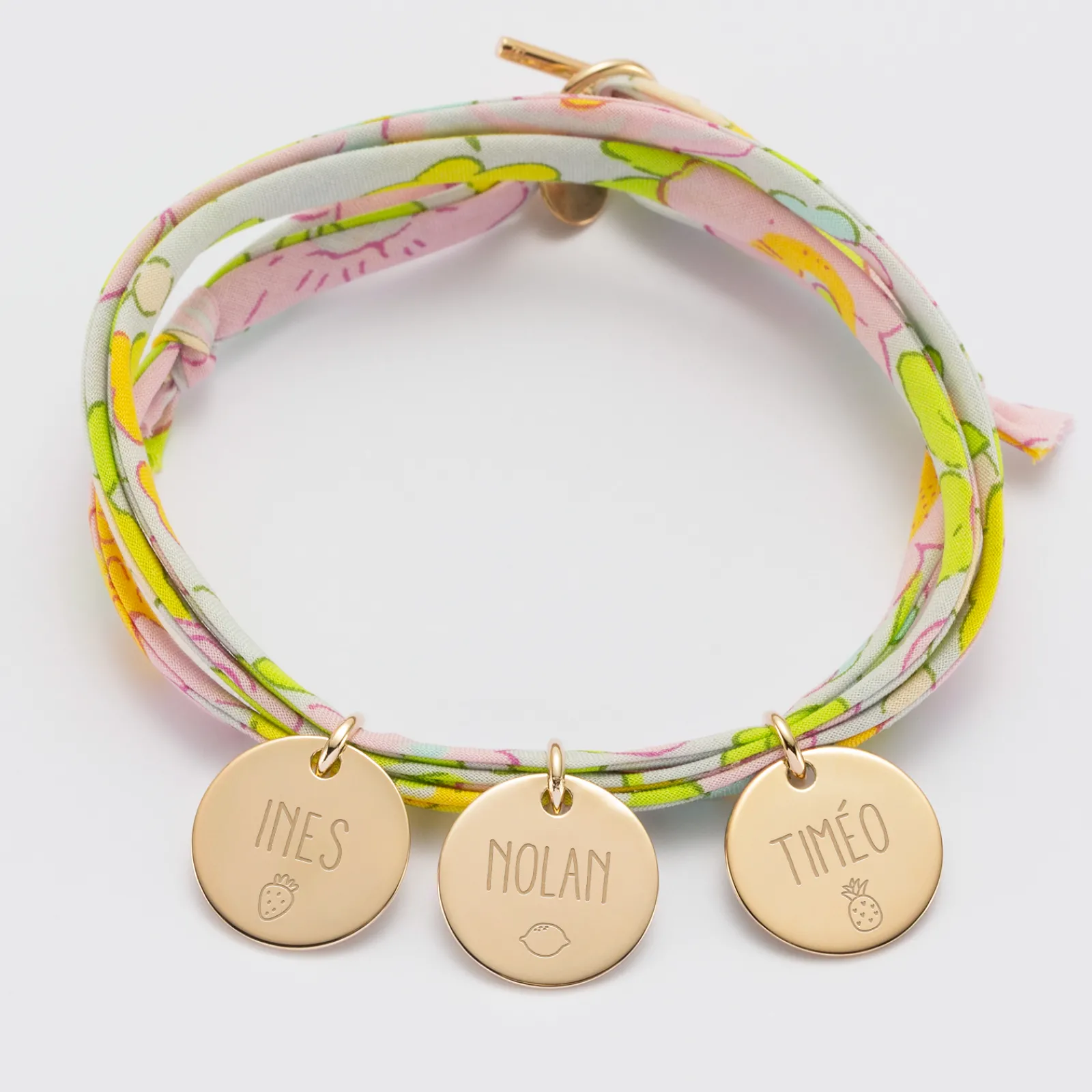 Outlet HappyBulle Bracelet 3 tours Liberty personnalisé 3 médailles gravées plaqué or 15 mm Plaqué or 18k