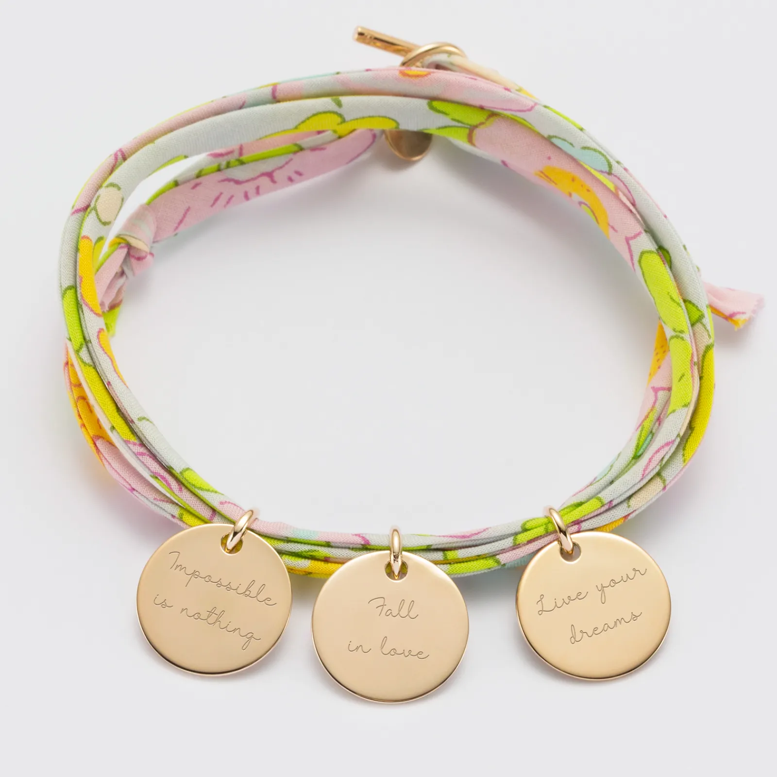 Outlet HappyBulle Bracelet 3 tours Liberty personnalisé 3 médailles gravées plaqué or 15 mm Plaqué or 18k