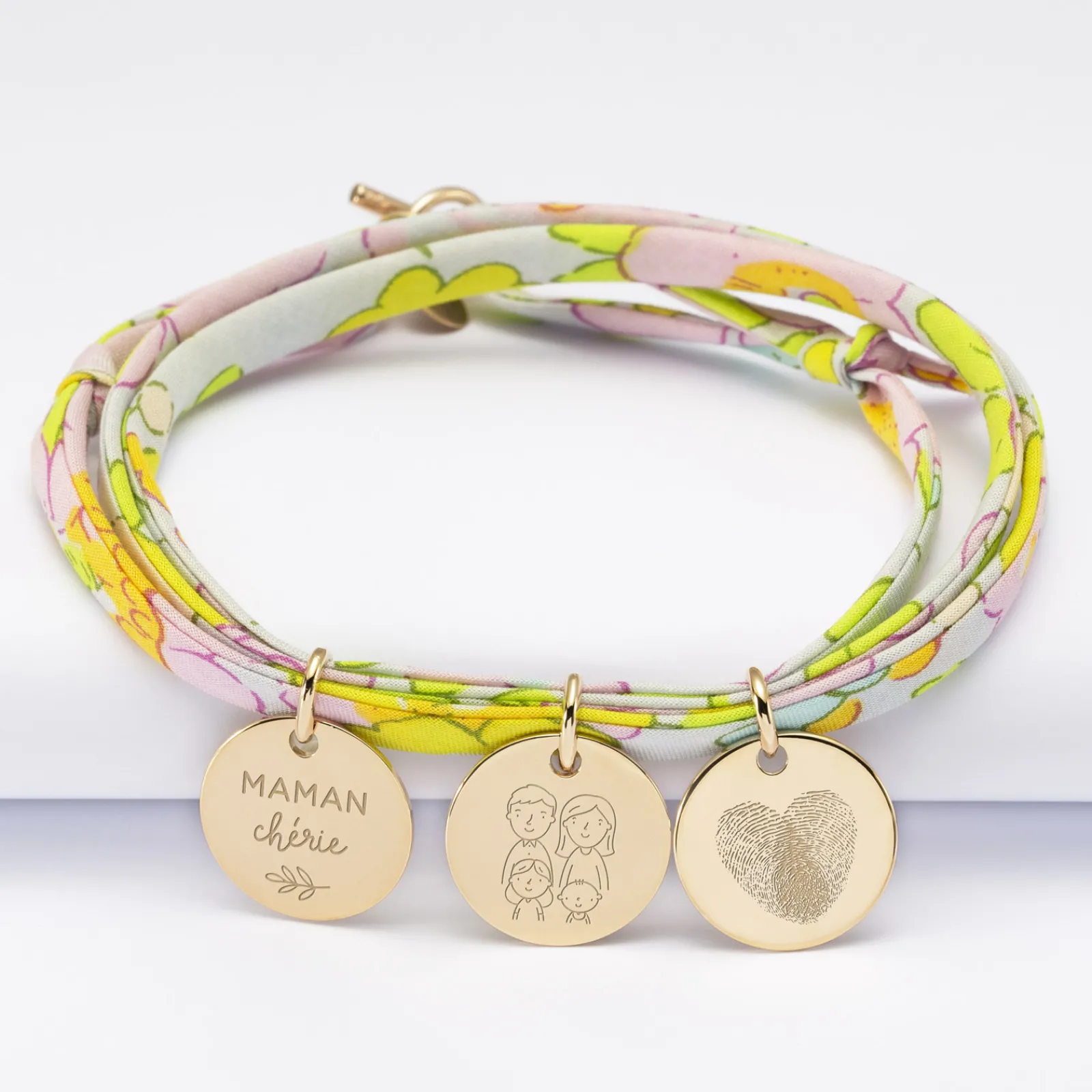 Outlet HappyBulle Bracelet 3 tours Liberty personnalisé 3 médailles gravées plaqué or 15 mm Plaqué or 18k