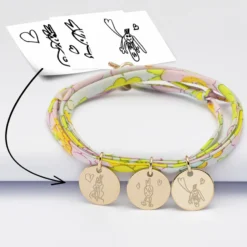 Outlet HappyBulle Bracelet 3 tours Liberty personnalisé 3 médailles gravées plaqué or 15 mm Plaqué or 18k