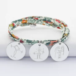 New HappyBulle Bracelet 3 tours Liberty personnalisé 3 médailles gravées argent 19 mm Argent rhodié 925
