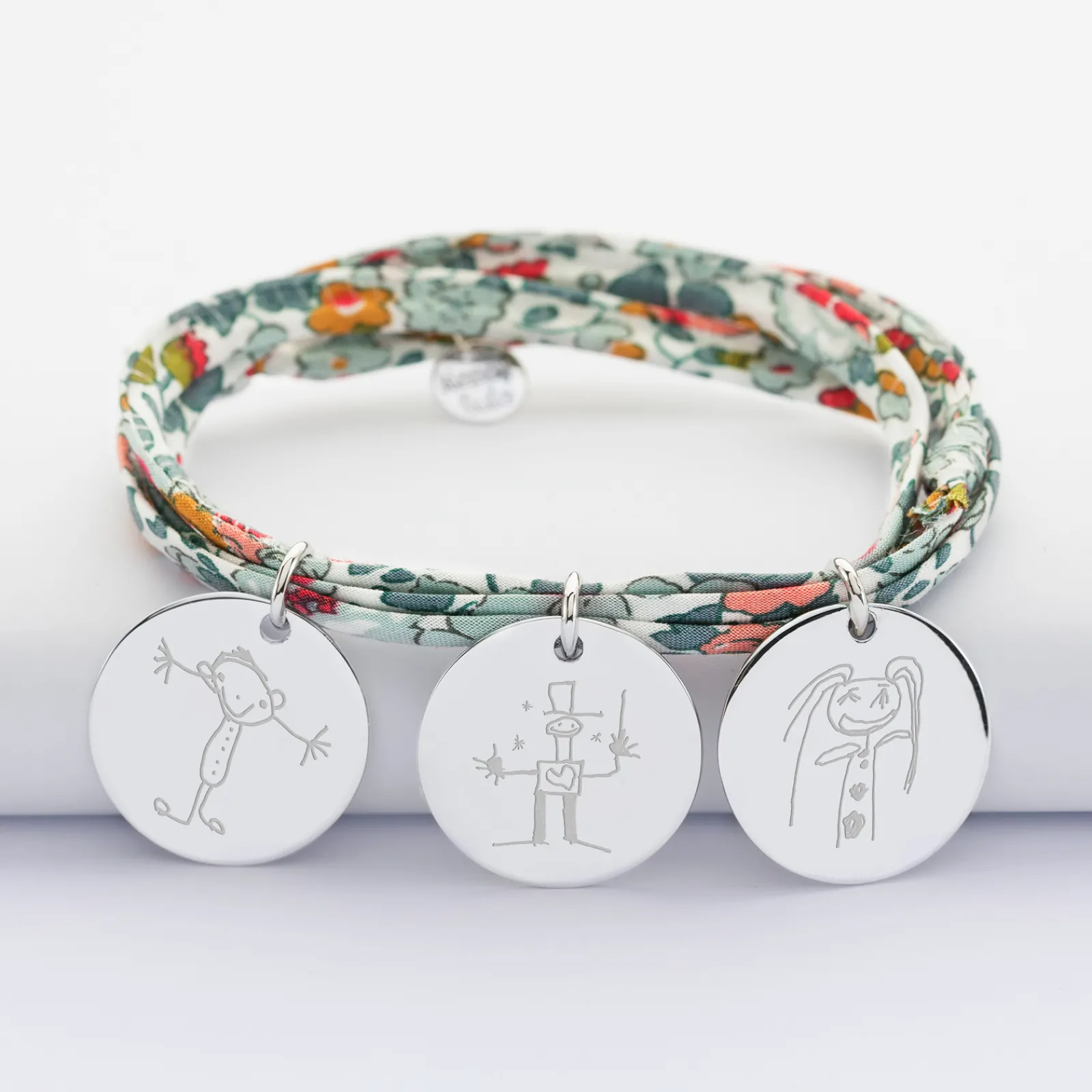 New HappyBulle Bracelet 3 tours Liberty personnalisé 3 médailles gravées argent 19 mm Argent rhodié 925