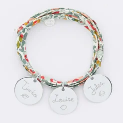 New HappyBulle Bracelet 3 tours Liberty personnalisé 3 médailles gravées argent 19 mm Argent rhodié 925