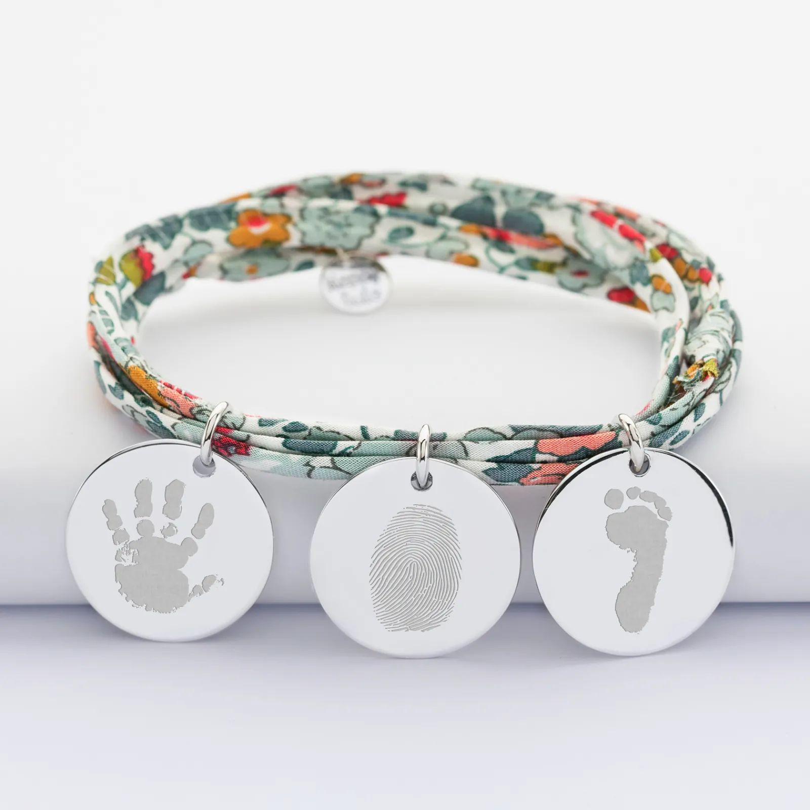 New HappyBulle Bracelet 3 tours Liberty personnalisé 3 médailles gravées argent 19 mm Argent rhodié 925