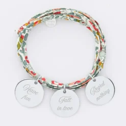 New HappyBulle Bracelet 3 tours Liberty personnalisé 3 médailles gravées argent 19 mm Argent rhodié 925