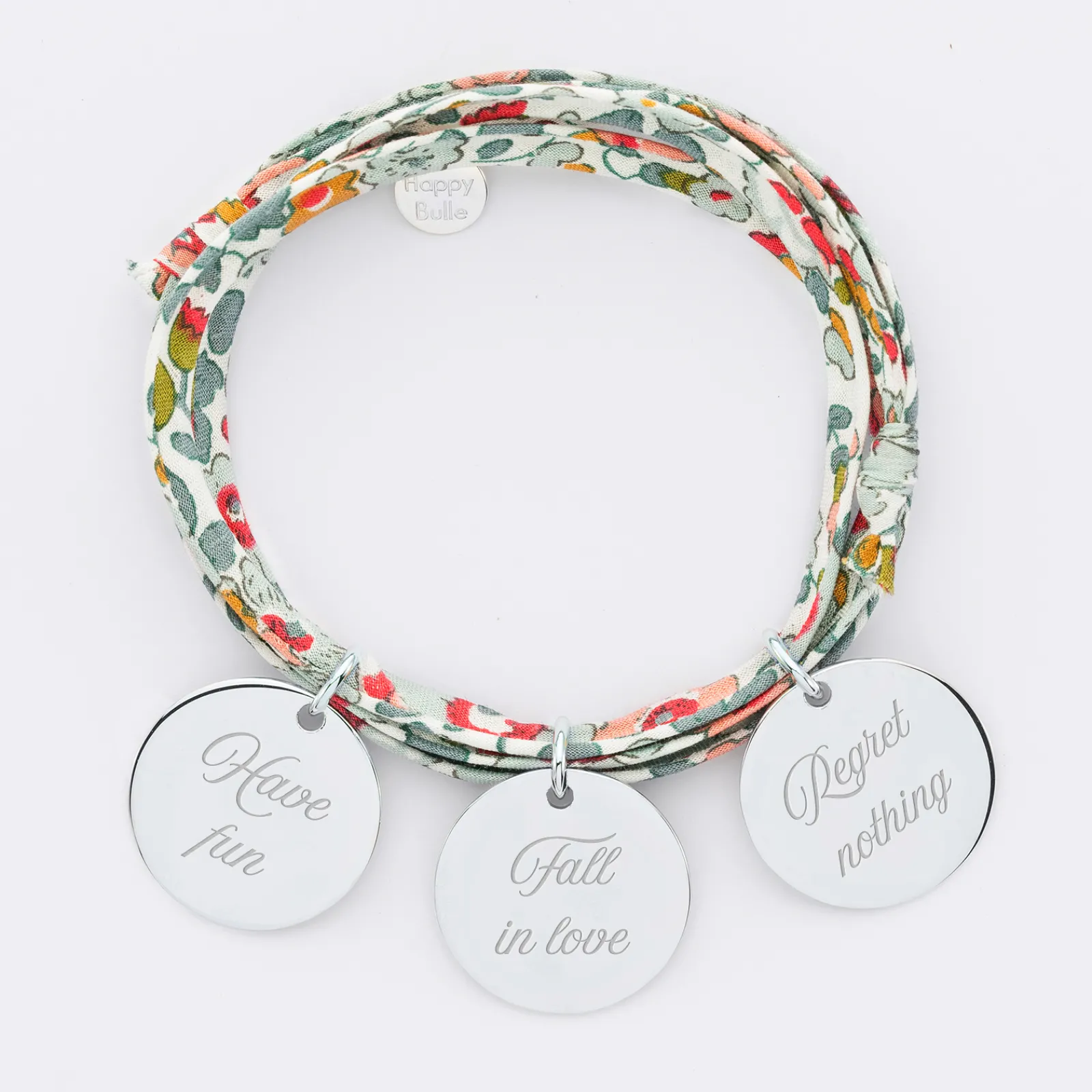 New HappyBulle Bracelet 3 tours Liberty personnalisé 3 médailles gravées argent 19 mm Argent rhodié 925