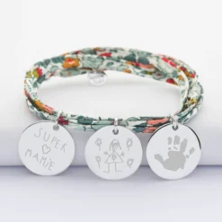 New HappyBulle Bracelet 3 tours Liberty personnalisé 3 médailles gravées argent 19 mm Argent rhodié 925