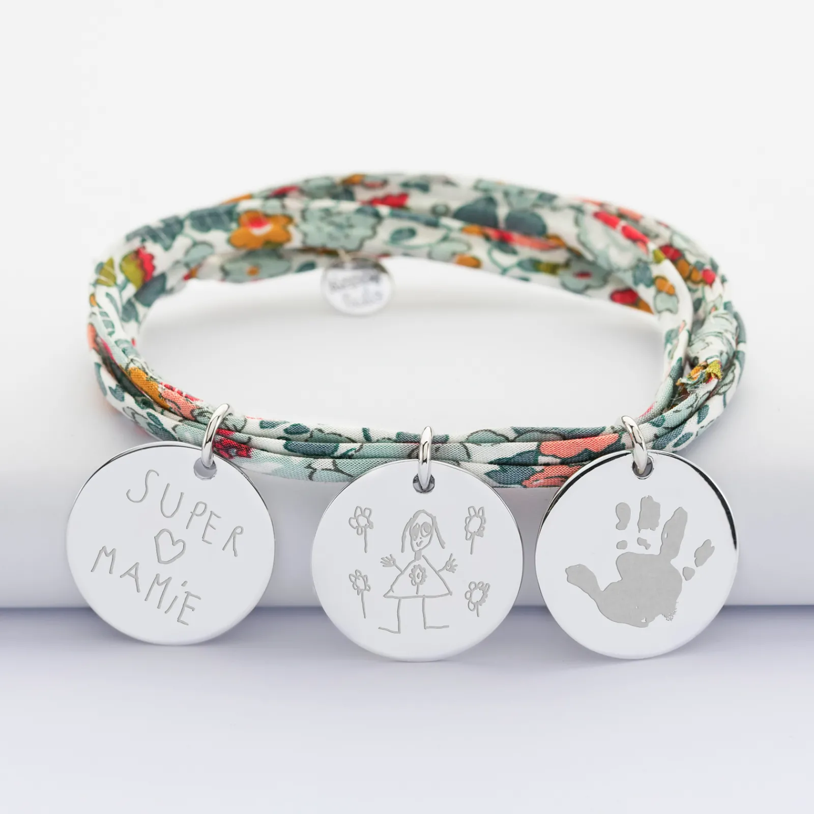 New HappyBulle Bracelet 3 tours Liberty personnalisé 3 médailles gravées argent 19 mm Argent rhodié 925