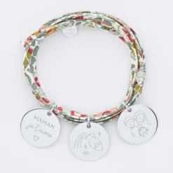 New HappyBulle Bracelet 3 tours Liberty personnalisé 3 médailles gravées argent 19 mm Argent rhodié 925