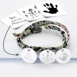 New HappyBulle Bracelet 3 tours Liberty personnalisé 3 médailles gravées argent 19 mm Argent rhodié 925