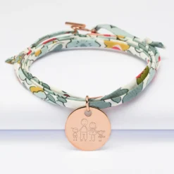HappyBulle Bracelet 3 tours Liberty personnalisé médaille gravée plaqué or rose 19 mm Plaqué or rose 18k