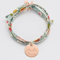 HappyBulle Bracelet 3 tours Liberty personnalisé médaille gravée plaqué or rose 19 mm Plaqué or rose 18k
