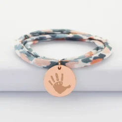 HappyBulle Bracelet 3 tours Liberty personnalisé médaille gravée plaqué or rose 19 mm Plaqué or rose 18k