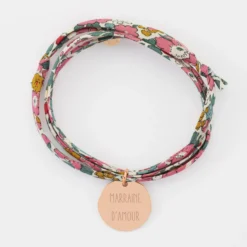 HappyBulle Bracelet 3 tours Liberty personnalisé médaille gravée plaqué or rose 19 mm Plaqué or rose 18k