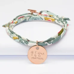 HappyBulle Bracelet 3 tours Liberty personnalisé médaille gravée plaqué or rose 19 mm Plaqué or rose 18k