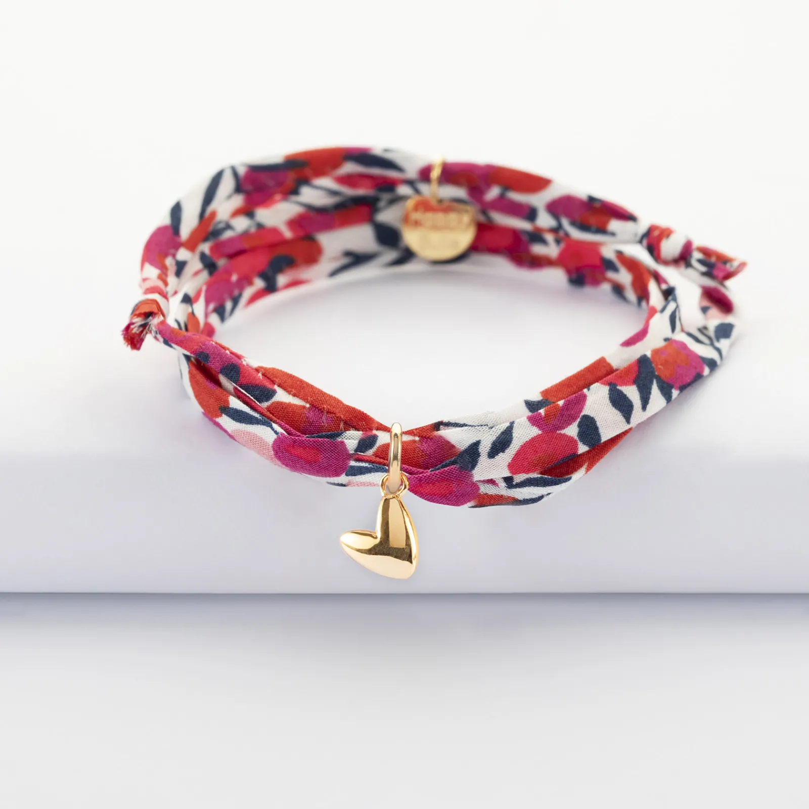 Online HappyBulle Bracelet 3 tours Liberty petit coeur bombé plaqué or 7 mm - x Atelier Wagram Plaqué or 18k
