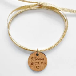 Sale HappyBulle Bracelet 3 tours médaille gravée bois dormeuse ronde 20 mm 