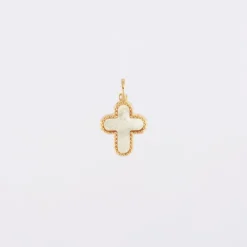 Discount HappyBulle Breloque croix nacre plaqué or 16 mm