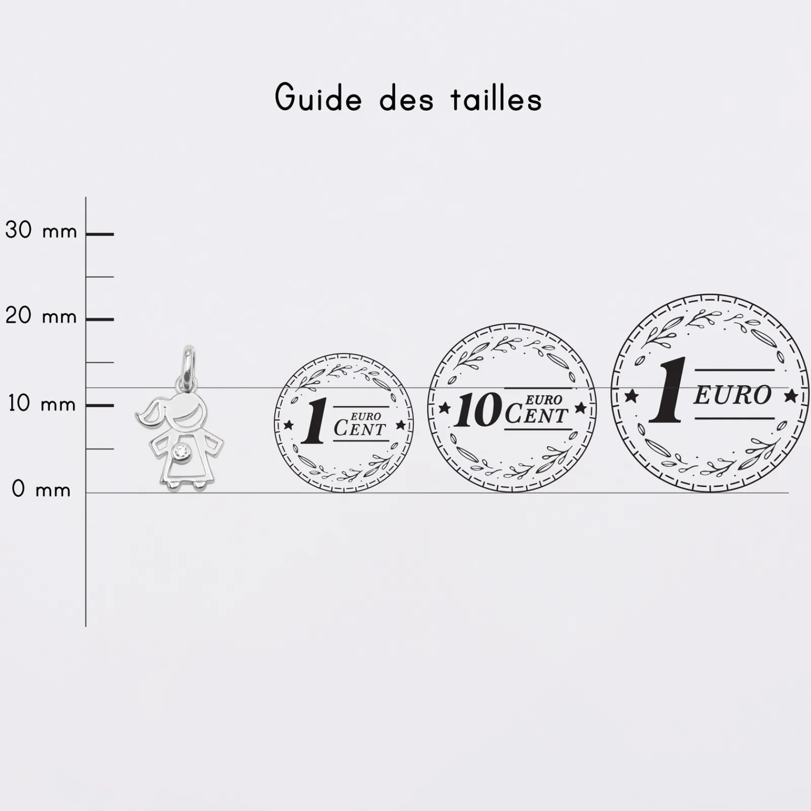 Clearance HappyBulle Breloque petite fille zircon argent 12 mm Argent rhodié 925