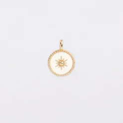 New HappyBulle Breloque soleil et plaqué or 14 mm Email blanc