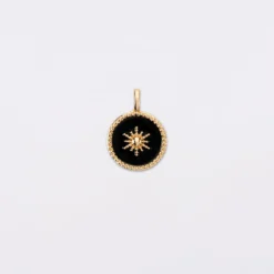 New HappyBulle Breloque soleil et plaqué or 14 mm Email noir